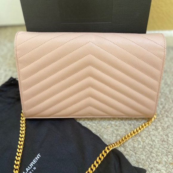 YSL Yves Saint Laurent Large Matelasse Wallet on Chain WOC Nude Pink Beige - Picture 2 of 6